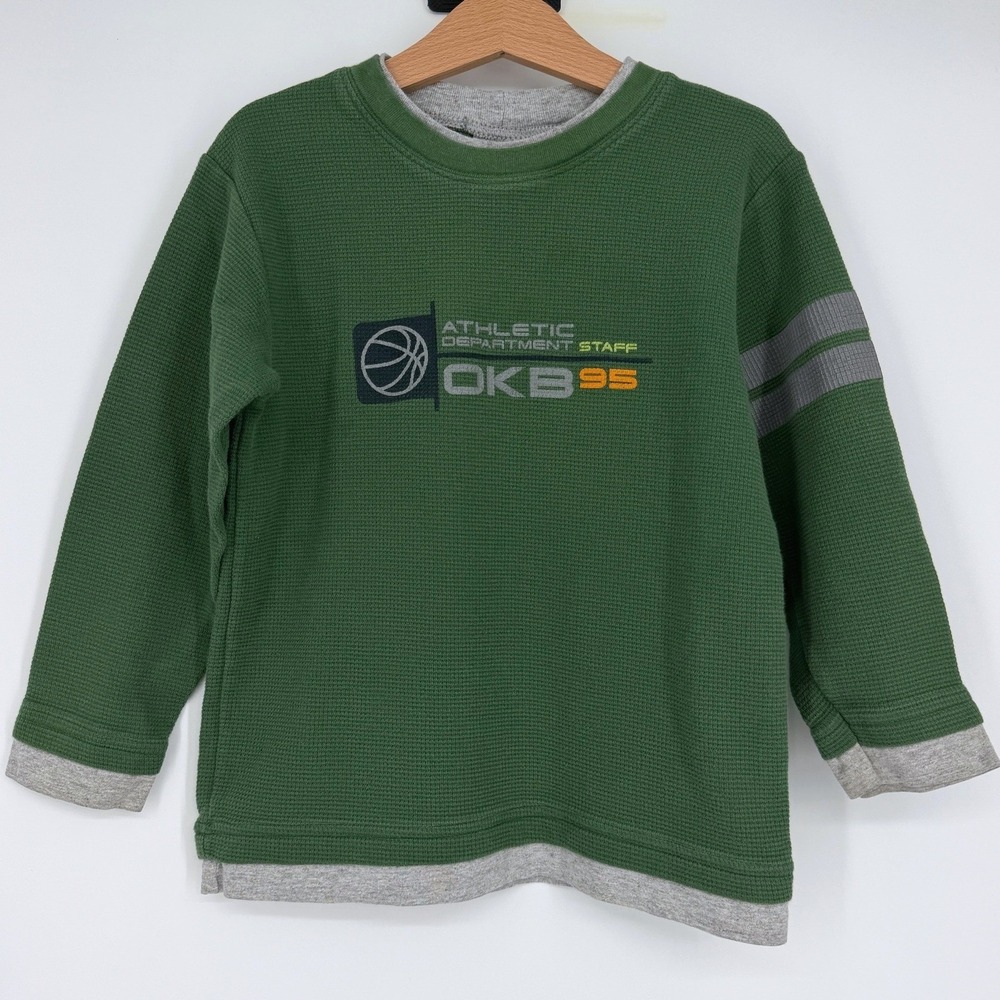 OshKosh B'gosh Y2K Vintage Boy's Green Graphic Waffle Thermal Long Sleeve Shirt
